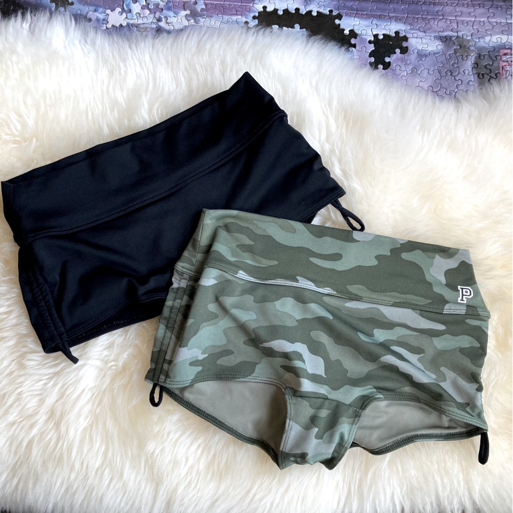 Set of 2 Victoria’s Secret PINK Gym to Swim shorts ruched booty hot camo XS